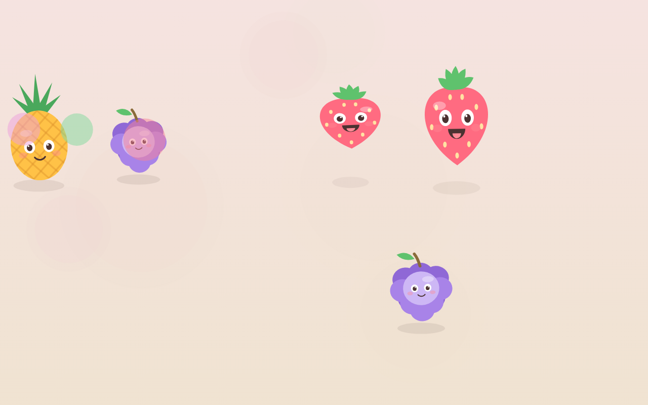 The fruit visual style: hand-drawn characters on a pastel stage