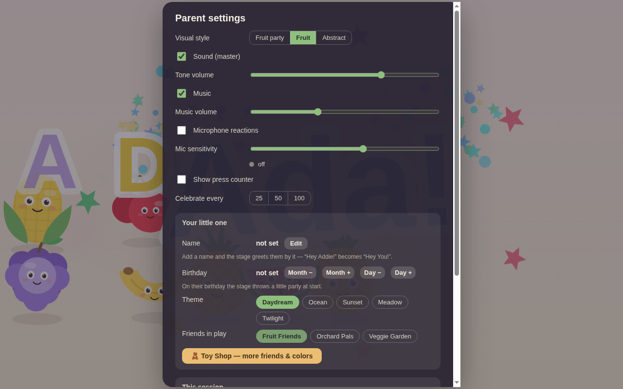 The parent settings overlay